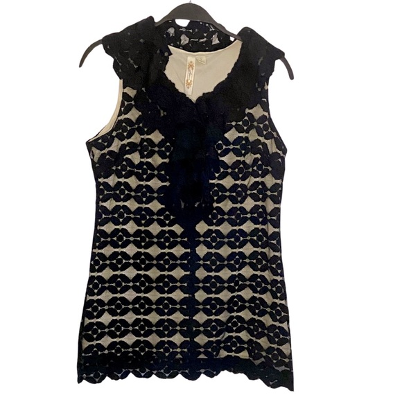 Sleeveless Black Crochet Knit Overlay Ruffle Detail Dress by Adiva - Picture 3 of 14